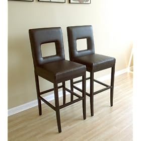 Set of 2 Contemporary Design Brown Leather 30H Bar Stools by visiondecor Furniture