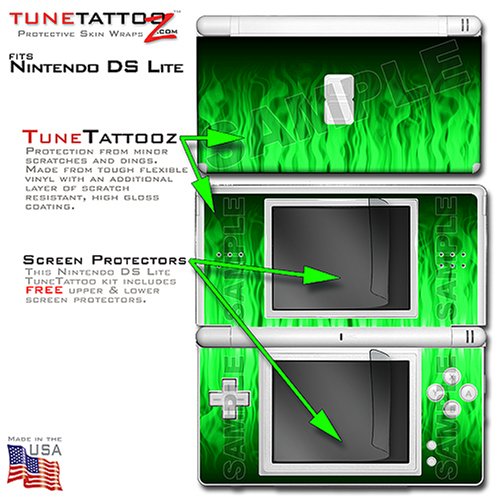 Nintendo DS Lite Fire Green on Black Tune Tattoo Skin Kit by TuneTattoozTM