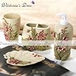 Delicate Red Floral 4pc Resin Bathroom Set pack in box