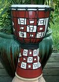 Painted Mudcloth Design Djembe Drum- 15-16 Tall x 8-9 Head