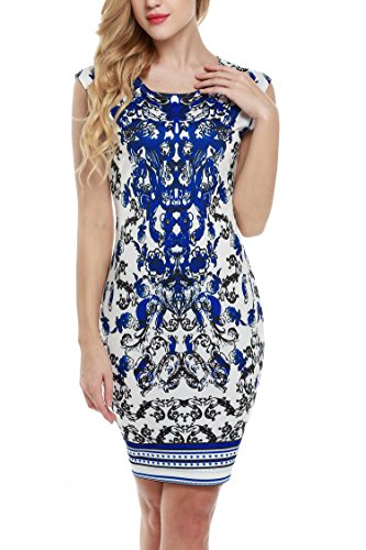 ANGVNS Ladies Patterned Stretch Slim Stretchy Bodycon Cocktail Party Dress
