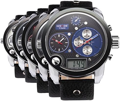 SUPER BARGAIN!!! NEW Model!! WEIDE 3 Time Zone Oversized Quartz Badass Leather Digital Men Strap Sport Watch