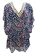 Blue Sheer Kaftan Printed Chiffon Short Poncho Dress