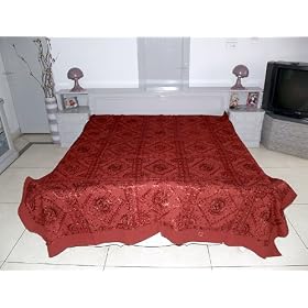 New Indian Silk thread Embroidery Mirror Work Cotton King Size Bedspread Bed Sheet Bedding Bed Cover Duvet Tapestry