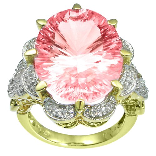 10k Gold Plated Sterling Silver Oval-Cut Pink Cubic Zirconia Ring, Size 8
