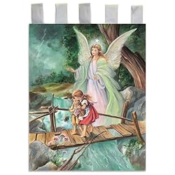 Church Banner - Guardian Angel - Cotton Canvas with Archival Inks and UV Coating - Border Rings for Rod Hanging. Print Size 24"x36"