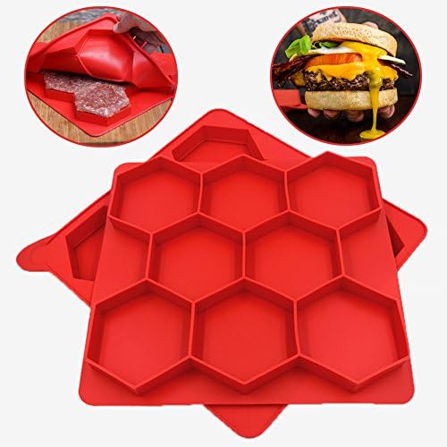 Superelead Silicone Burger Press Master Hamburger Patty Maker 8 in 1 Innovative Freezer Container, 8-Patty, Red
