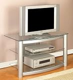TV Stand with Tempered Glass in Matte Silver Powell 633-275 WHT