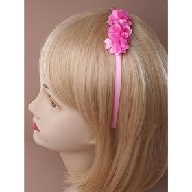 Hair Accessory Aliceband / Narrow Satin Band with 3 Petal Florrettes Various Colours