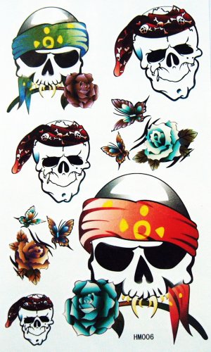 Kinghorse Temporary Tattoo Sexy Colorful Rose of Death, Rose and Skulls, Water-sweat-proof