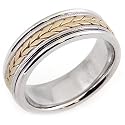 14K. Two Tone Gold Leaf Braided Design Comfort Fit Wedding Band Ring