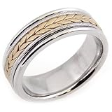 14K. Two Tone Gold Leaf Braided Design Comfort Fit Wedding Band Ring