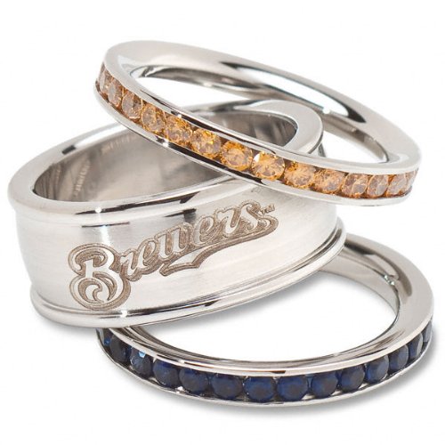 Milwaukee Brewers Logo Crystal Stacked Ring Set Size 8