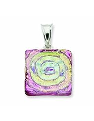 Genuine .925 Sterling Silver Pink Dichroic Glass Square Pendant 4.8 Grams. 100% Satisfaction Guaranteed.