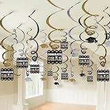 Black, SIlver and Gold Graduation Hanging Swirl Decorations (50 count)