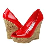 519NP0uBzZL. SL160  Rai03 Patent Wedge Shoes RED