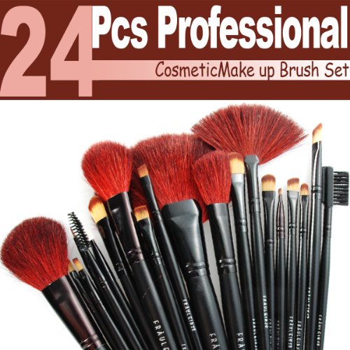 24tlg Make up Pinselset Kosmetik Pinsel Brush Set m schwarz Leder Etui