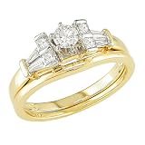 14K Yellow Gold 1/2 Carat Baguette- and Square-Accent Diamond Bridal Ring Set