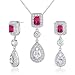 Jewelry : Dazzling 2.75 carats Radiant Cut Created Ruby Pendant Earrings Set in Sterling Silver