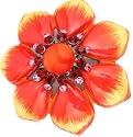 2.75" Flower Coral & Yellow Colored Enamel Tiger Eye Center with Amethyst & Pink Colored Crystals