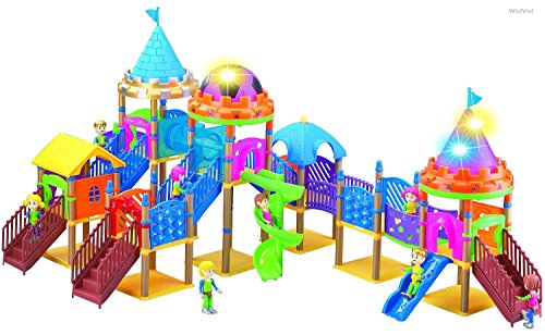 WolVol 184 Piece Musical Amusement Park Building Set with Lights, Can assemble in many formats, Includes Mini People