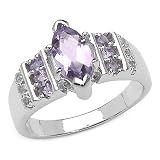 1.20 Carat Genuine Amethyst and White Topaz Silver Ring