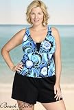 Beach Belle Bubble Blooms Plus Size V-Insert Shortini Swimsuit - Women's Swimsuit Plus Size Swimsuit
