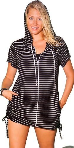 S4A Women's Plus Size Striped Zip Front Hoodie