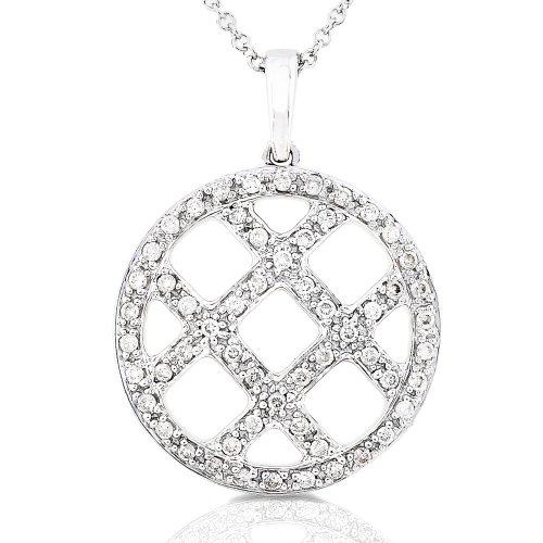 14k White Gold 1/3ctw Diamond Criss Cross Designer Style Pendant (HI/I1)