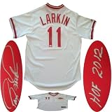 Signed Barry Larkin Cincinnati Reds Baseball Jersey HOF 2012 JSA Larkin, one of the Reds all-time greatest players, played his entire career with the Reds (1986-2004). He was a 12 x All-Star, 1995 NL MVP, and a recent inductee into the Baseball Hall of Fame. He also won the 1990 World Series, the last won by the Reds. This is one of the BEST collectibles any Reds or Larkin fan could buy. Official 