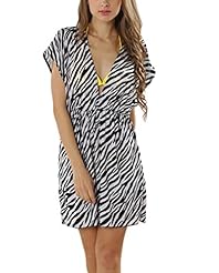 Sexy V-neck Polyester/Spandex Empire   Waistline Sleeveless Zebra Print Striped Print  Dress