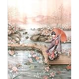 Asian Lady Fish Pond Art Print POSTER GARDEN
