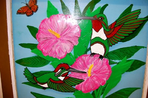 3D Ruby Throated Hummingbird Original Art on Window Frame&pane