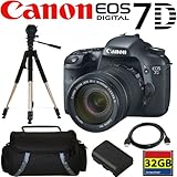 Canon EOS 7D 18 MP CMOS Digital SLR Camera with 3-inch LCD and 18-135mm f/3.5-5.6 IS UD Standard Zoom Lens + Canon LP-E6 Equivalent Battery (Generic)+ 32GB Compact Flash Memory + Case + Heavey Duty Tripod + HDMI Cable