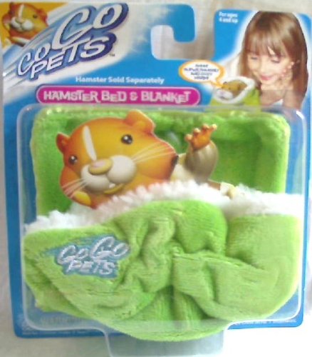 Go Go Pets Hamster Bed And Blanket GREEN ****WITH ORIGINAL NAME 'Go Go PETS' Embroidered on it**** (before name change to 'Zhu Zhu PETS' THIS IS A RARE COLLECTIBLE Go Go PETS ITEM. No Longer in Production as Go Go PETS.