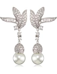 CZ by Kenneth Jay Lane "Special Occasion" Rhodium-Plated Cubic Zirconia and Simulated Pearl Drop Earrings
