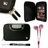Black Slim and Durable Professional Portfolio Cover Protective Carrying Case with handles and memory card slots for Pandigital Novel 7" Color Multimedia White eReader + Includes 4-inch ebigvalue Determination Hand Strap + Crystal Clear High Quality HD Noise Filter Ear buds Earphones Headphones ( 3.5mm Jack )