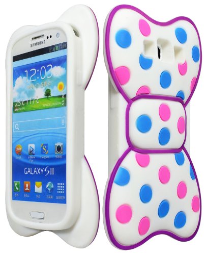 Samsung Galaxy S3 Case, Bastex Silicone 3D Bow Knot Case - Pink and Blue Dots with Purple Design For Samsung Galaxy S3, S III (i9300)