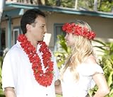 NEW! Silk Red Plumeria Lei, Matching Haku