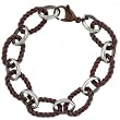 Stainless Steel Chocolate Tone Brown Plated 2-Tone Textured Rope and Polished Rolo Link Bracelet 8.75 inches Bucasi