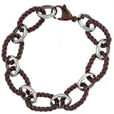 Stainless Steel Chocolate Tone Brown Plated 2-Tone Textured Rope and Polished Rolo Link Bracelet 8.75 inches Bucasi