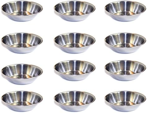 Pack of 12 Stainless Steel Portion Cups, Condiment Sauce Cups, Ramekins, Dipping Sauce Cups (2.5 OZ)