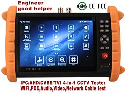 ShiMei Professional Surveillance Tools 4-in-1 CCTV Tester HD IP/AHD/tVI/Analog Cameras,1080P,PTZ control,PoE 48V DC12V PDC5V ower Out,Network Cable Tester, Audio-In+Out WIFI Support 32GSD Card