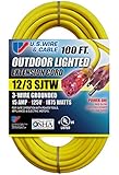 US Wire 74100 12/3 100-Feet SJTW Yellow Heavy-Duty Lighted Extension Cord