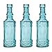 Luna Bazaar Small Vintage Glass Bottle Set (6.5-Inch, Turquoise Blue, Calista Cylinder Design, Set of 3) - Flower Bud Vase for Home Décor and Wedding Centerpieces
