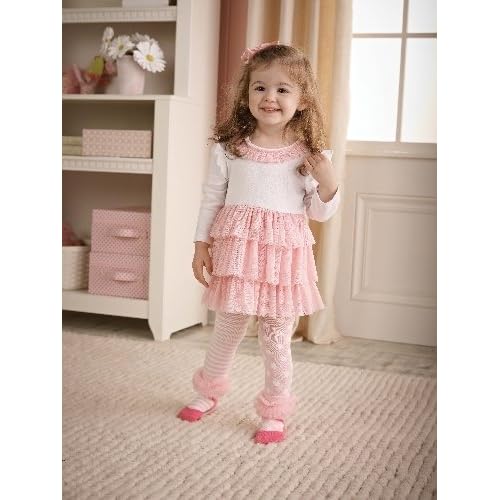 Mud Pie Pink Chiffon Tiered Dress & Tights Set