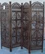 Finely Carved 4- Panel Wood Privacy Screen