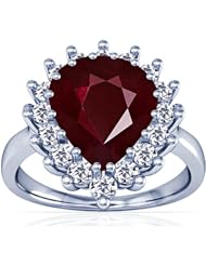 18K White Gold Pear Cut Ruby Ring With Sidestones (GIA Certificate)