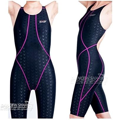 New Womens Ladys Racing Training Shark Skin Kneesuit Swimwear 510 L 5XL Color:BLACK-PURPLE LINE Size (Women's):34 XXL