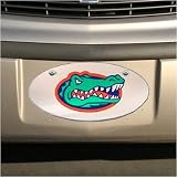 Florida Gators Silver Oval Mirror License Plate W/Gator Head